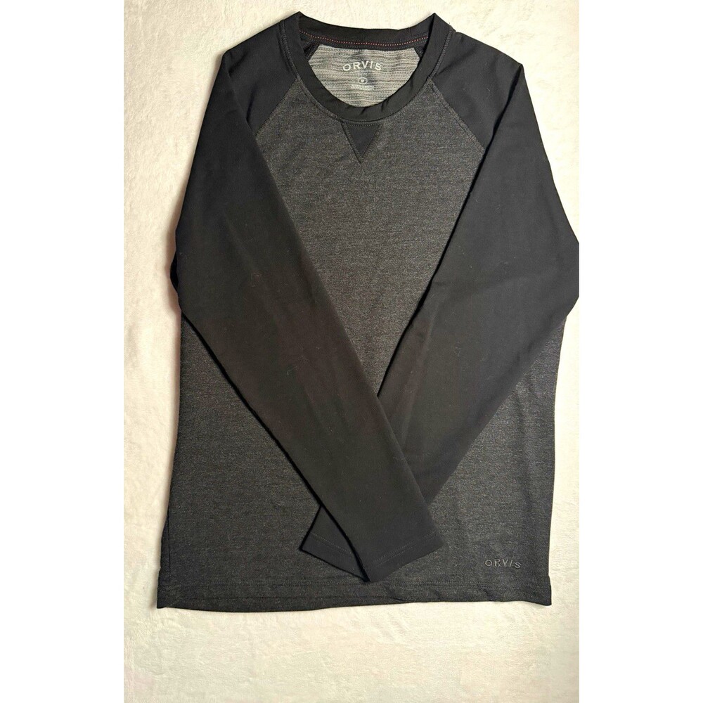 Orvis Men's M Gray/Black Colorblock Raglan Long Sleeve Crew Neck Logo T-Shirt